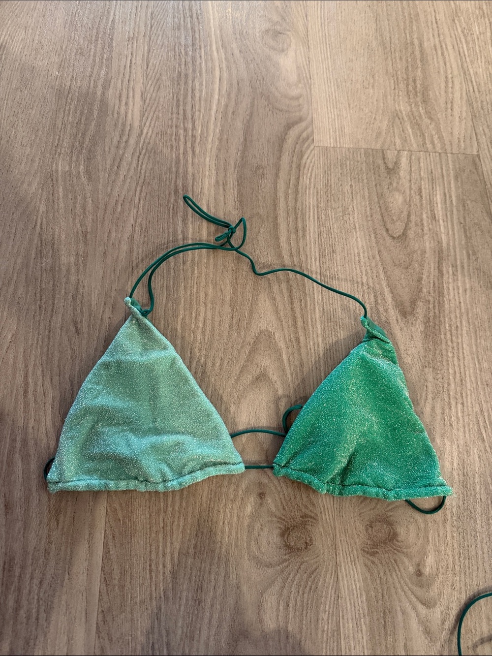 Green Shimmer Triangle Bikini Top - Women Swim